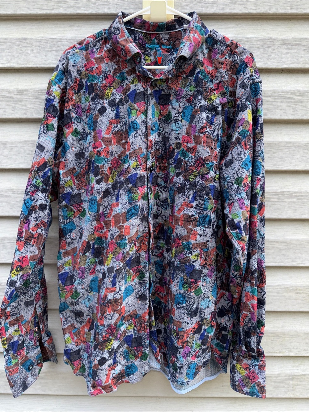 Visconti Black | Multicolor Textured Long Sleeve Button Down Shirt size XL